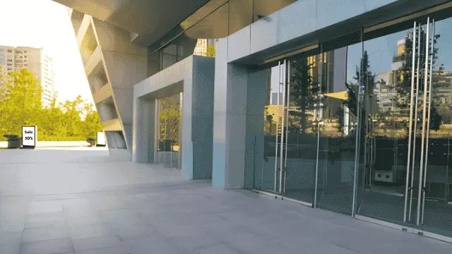 A commercial shopping centre in a sunny day.