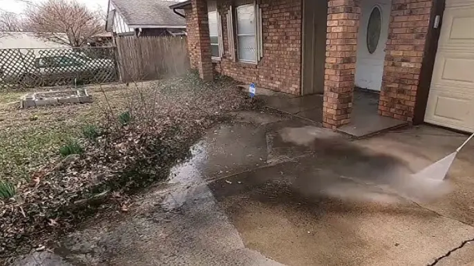 Concrete Porch Walkway Pressure Washing - Professional Pressure Washing Wilmington, NC Pressure washing a concrete porch and walkway at a brick home