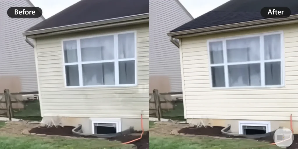 Cream Siding Window Before After Soft Wash - Professional Pressure Washing Wilmington, NC Before and after soft wash of cream vinyl siding and windows