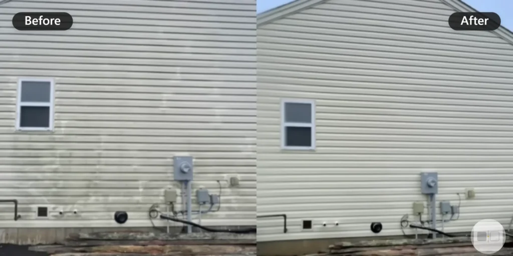 Vinyl Siding Before After House Washing - Professional Pressure Washing Wilmington, NC Before and after house washing of gray vinyl siding