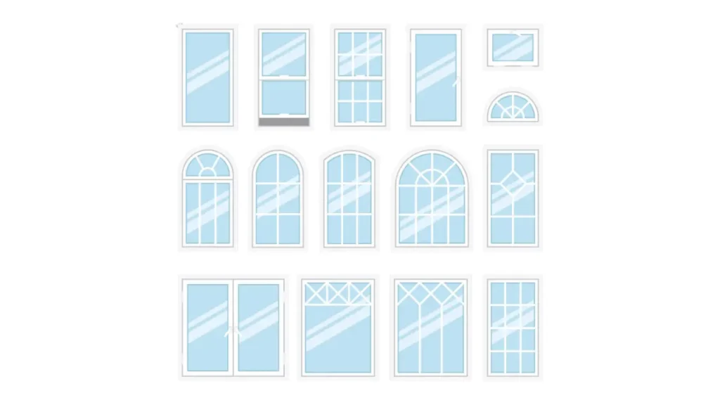 Window Types Illustration - Window Cleaning Wilmington, NC Illustration of window types including arched and double-hung windows - Window Cleaning Wilmington, NC