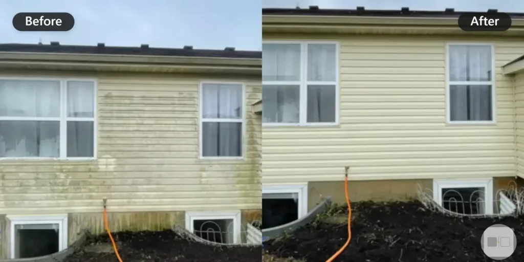Yellow Vinyl Siding Before After House Washing - Professional Pressure Washing Wilmington, NC Before and after house washing of yellow vinyl siding - Professional Pressure Washing Wilmington, NC